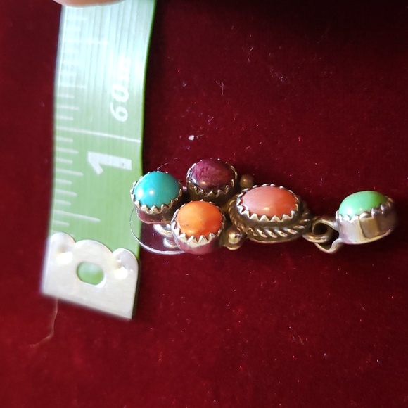 Vintage Handcrafted Signed Navaho Silver Multi Stone Post Earrings - Picture 9 of 12